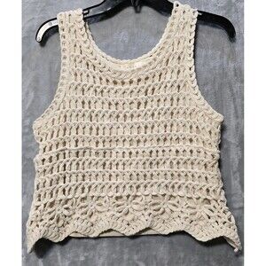Adiva Sleeveless Lace Crochet Lined Tank Top Round Neck Womens Ivory XL Boho